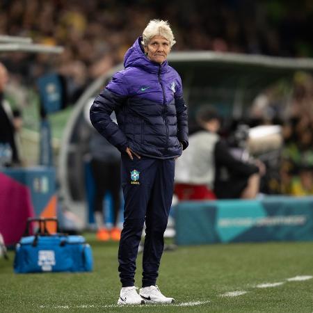 Pia Sundhage, técnica da seleção brasileira, durante a partida contra a Jamaica, na Copa do Mundo