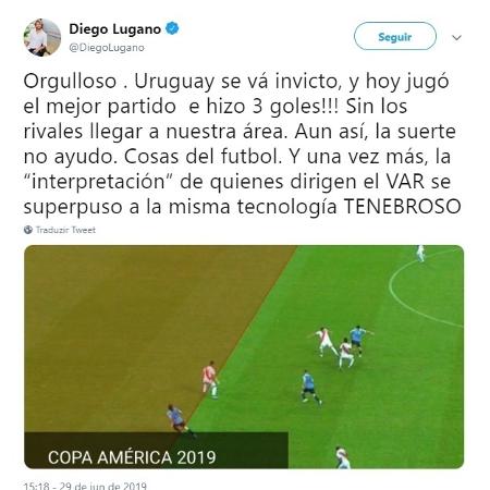 Lugano elogia atuação do Uruguai e questiona VAR - Reprodução/Twitter