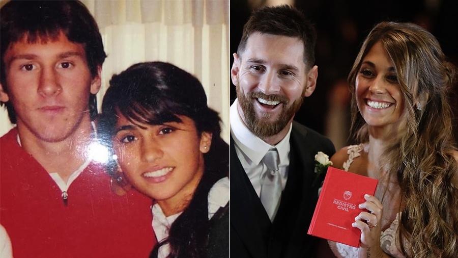 Mudaram muito? Foto antiga de Messi ao lado de Antonela deu o que falar entre os fãs do argentino - Reprodução/Instagram - Montagem UOL