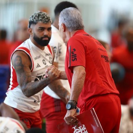 Atacante Gabigol cumprimenta Tite, novo técnico do Flamengo