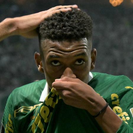 Estevão celebra gol em Palmeiras x Liverpool-URU, confronto válido pela Libertadores
