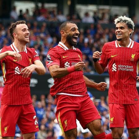 Salah comemora após marcar pelo Liverpool contra o Ipswich Town, na estria do Campeonato Inglês