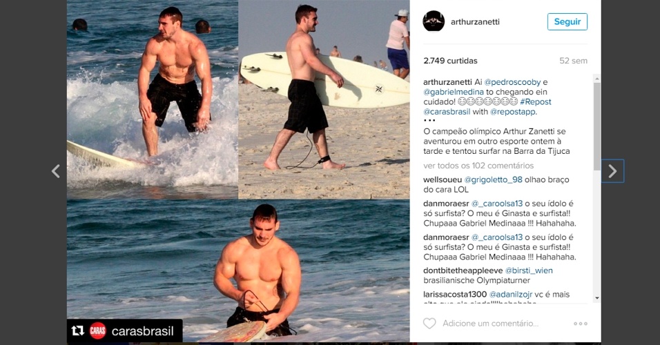 Arthur Zanetti surfa no Rio - Instagram