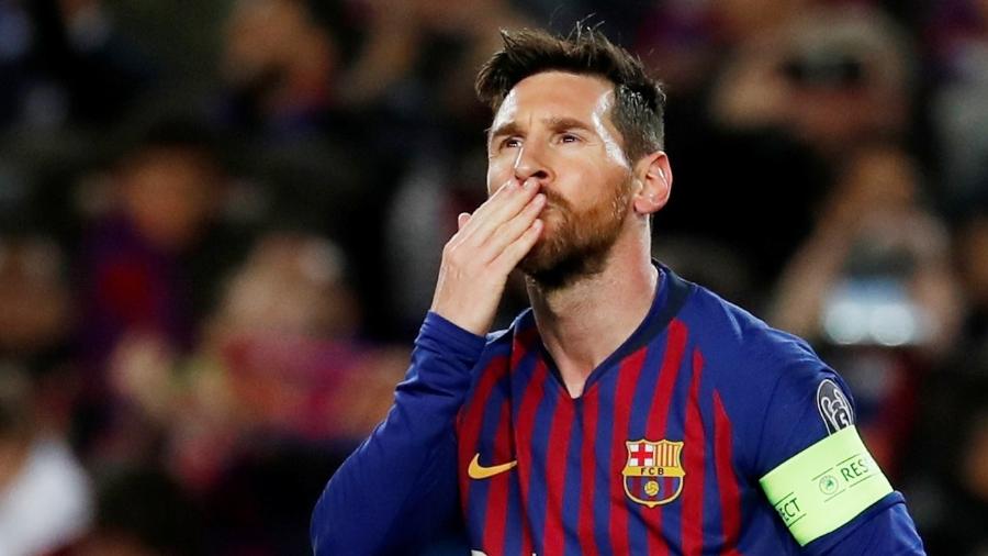 Lionel Messi comemora gol do Barcelona contra o Lyon - Susana Vera/Reuters