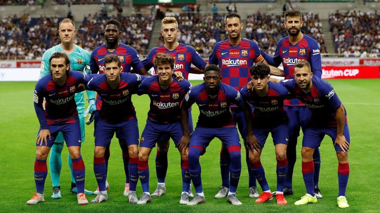 Jogadores do Barcelona antes de jogo contra o Chelsea - Issei Kato/Reuters - Issei Kato/Reuters