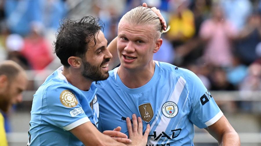 Haaland comemora gol marcado pelo Manchester City contra a Juventus no Mundial