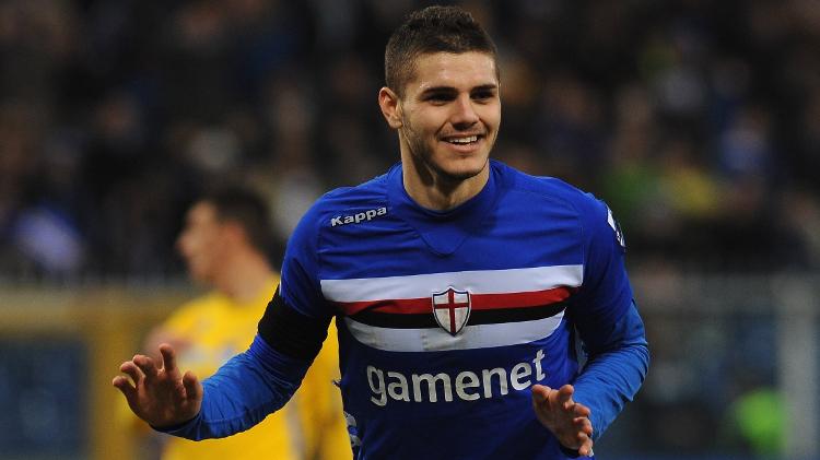 Mauro Icardi em ação pela Sampdoria; jogador se profissionalizou no clube italiano - Valerio Pennicino/Getty Images - Valerio Pennicino/Getty Images
