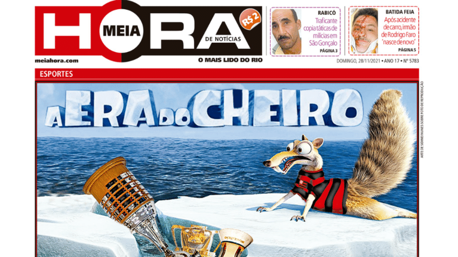 Jornal "Meia Hora" vestiu o personagem Scrat, de "A Era do Gelo" de Flamengo para provocar - Reprodução/Twitter @meiahora