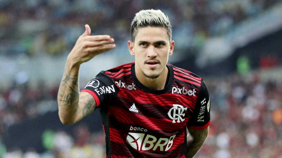 Pedro faz a famosa reverência aos torcedores após marcar para o Flamengo no jogo contra o Tolima - Sergio Moraes/Reuters