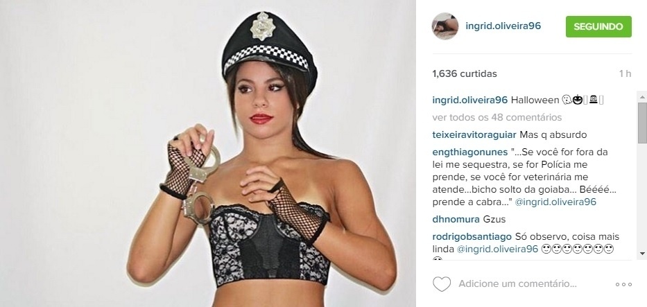Ingrid Oliveira posta foto fantasiada de policial para comemora o Halloween de 2015