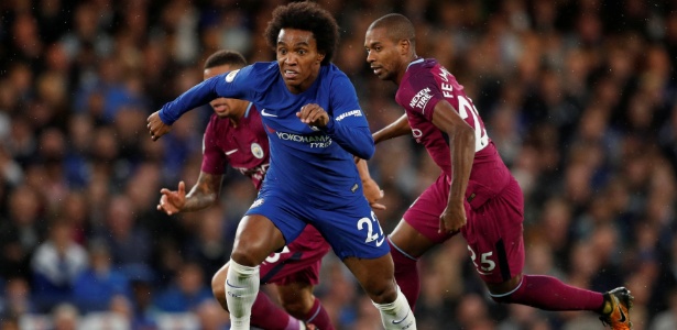 Willian tenta uma jogada para o Chelsea contra o Manchester City - John Sibley/Reuters - John Sibley/Reuters