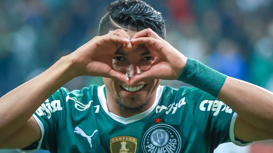 Rony, do Palmeiras, comemora seu gol durante partida contra o Deportivo Táchira na Libertadores - Marcello Zambrana/AGIF