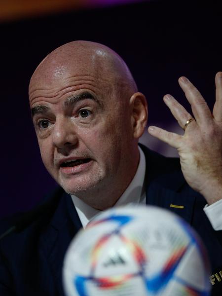 O presidente da Fifa, Gianni Infantino, durante coletiva de imprensa antes do início da Copa do Mundo do Qatar. 19/11/2022 - Gabriela Biló/Folhapress