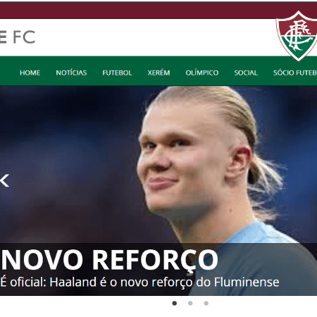 Post no site oficial do Fluminense "anunciou" a contratação de Haaland, do Manchester City - Reprodução/Fluminense.com.br