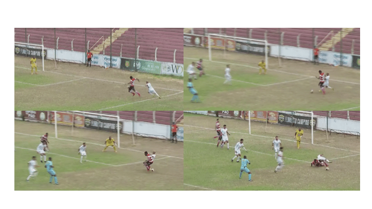 O primeiro dos dois pênaltis cometidos pelo Barretos no jogo contra o Linense: sob investigação - Reprodução TV - Reprodução TV