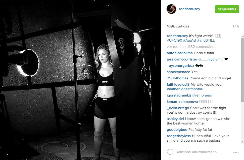 Ronda Rousey participa das atividades promocionais do UFC, antes do combate com Bethe Correia - Reprodução/Instagram