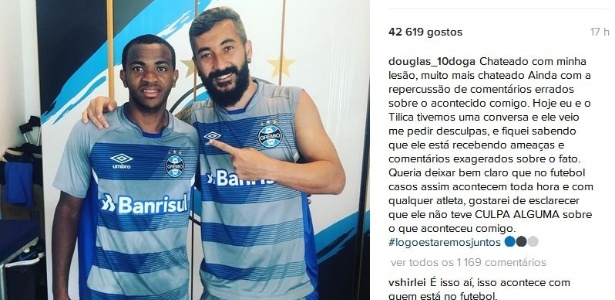 Douglas inocentou Tilica, envolvido em lance que rompeu ligamentos de seu joelho - Reprodução/Instagram