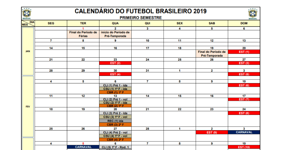 Calendário 2019 repete problemas com data-Fifa, mas 'para 