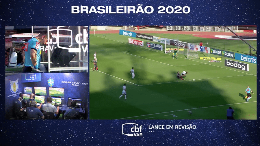 Paulo Roberto Alves Junior analisa no VAR em São Paulo 3 x 1 Fluminense: árbitro invertera falta e deu pênalti, mas voltou atrás - Reprodução TV