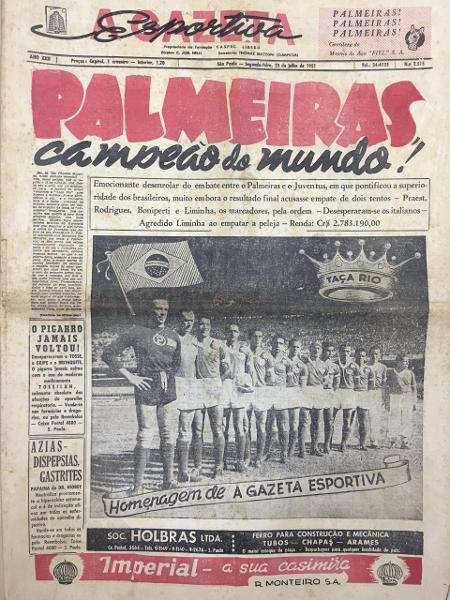Jornal retrata o título do Palmeiras na Copa Rio de 1951 Jornal retrata o título do Palmeiras na Copa Rio de 1951