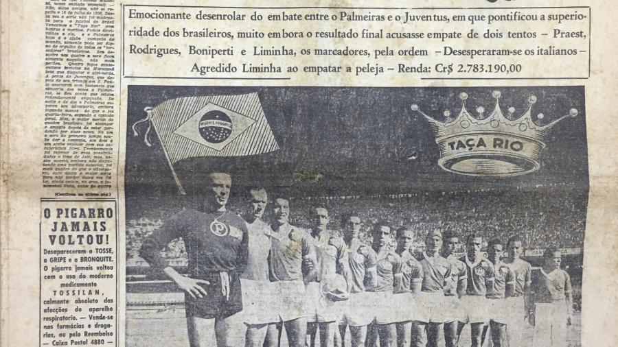 Jornal retrata o título do Palmeiras na Copa Rio de 1951 - Reprodução