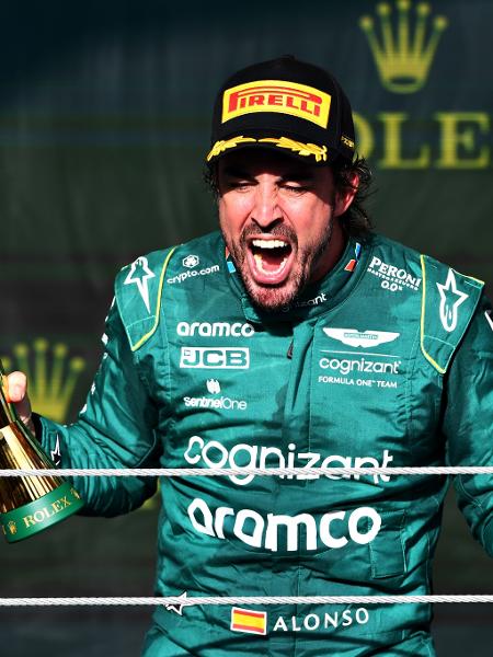 Fernando Alonso, da Aston Martin, comemorou demais o 3º lugar no GP de São Paulo de Fórmula 1