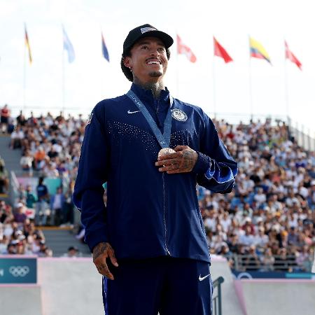 Nyjah Huston, medalhista de bronze no skate street masculino nas Olimpíadas de Paris 2024