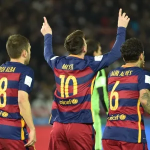 Lionel Messi comemora gol do Barcelona frente ao River Plate na final do Mundial de Clubes - Kazuhiro Nogi/AFP Photo