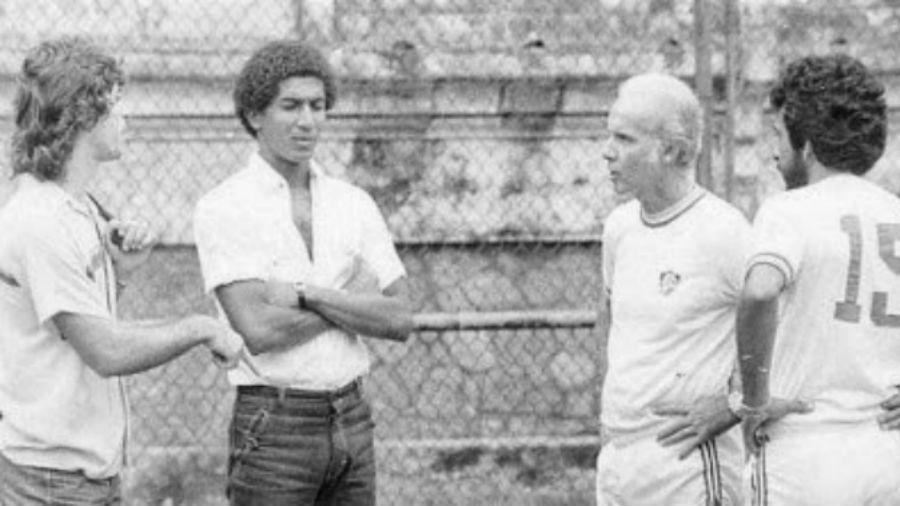 Edinho, Cristóvão Borges e Zagallo no campo do Fluminense nas Laranjeiras - Divulgação/Flu Memória