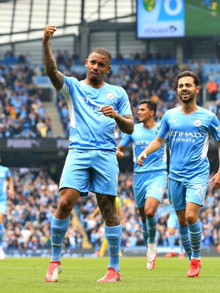 Gabriel Jesus celebra gol do Manchester City diante do Norwich City - Manchester City FC/Getty Images