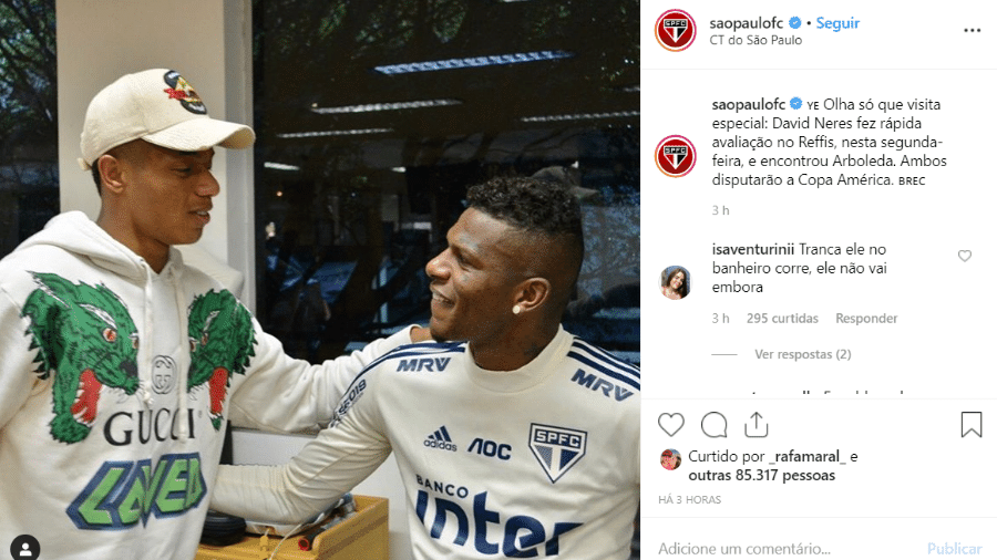 David Neres faz visita ao São Paulo antes do início da Copa América - Reprodução/Instagram