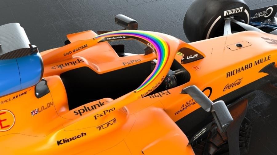 Com laranja predominante, McLaren traz arco-íris e mensagem contra racismo em seus carros - Reprodução/Twitter