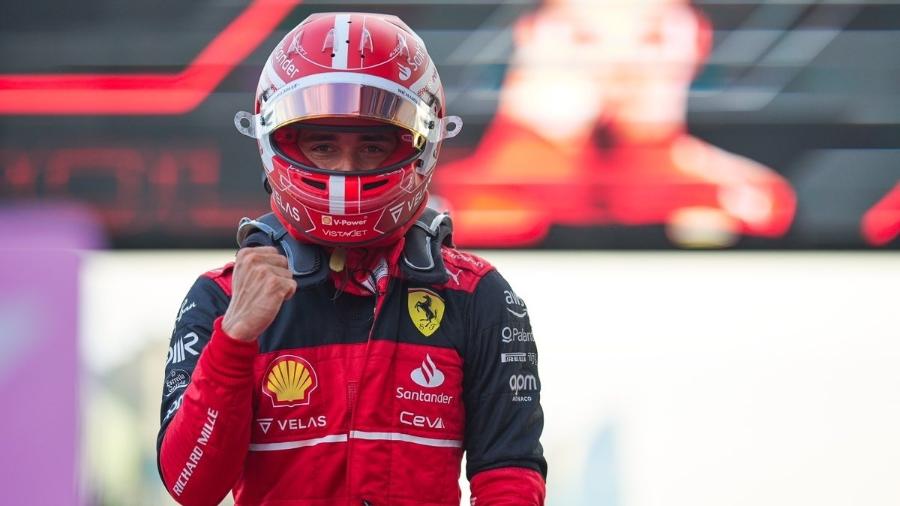 Charles Leclerc, da Ferrari, comemora sua pole no GP do Azerbaijão, a sexta nesta temporada da F1 - Ferrari