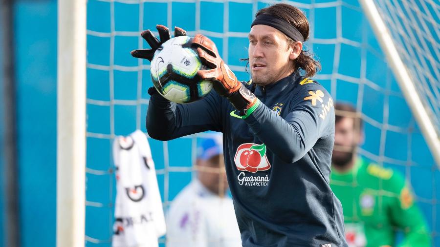 Cássio, goleiro da seleção brasileira, durante treino em Porto Alegre durante a Copa América - Lucas Figueiredo/CBF