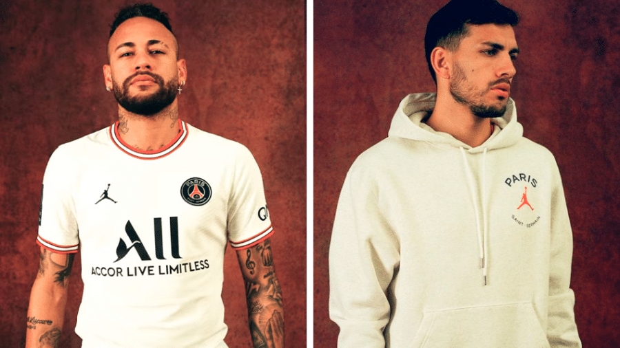 Neymar e Paredes posam com a nova coleção do PSG em parceria com a marca de Michael Jordan - Reprodução/Instagram
