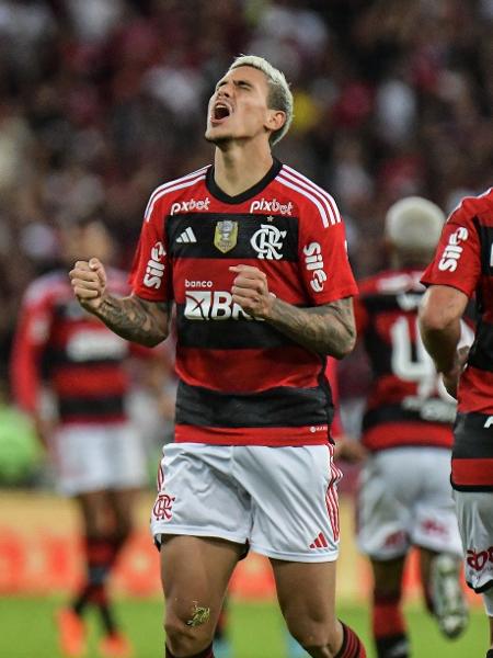 Pedro, do Flamengo, comemora seu gol sobre o Athletico-PR, pela Copa do Brasil