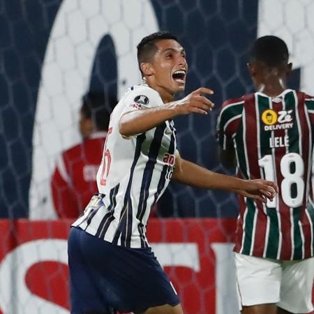 Serna, do Alianza Lima, comemora após marcar contra o Fluminense, pela 1ª rodada da Libertadores