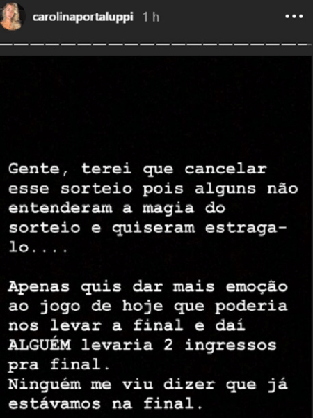 Carol Portaluppi desiste de sorteio de ingresso após polêmica com internautas - Reprodução/Instagram