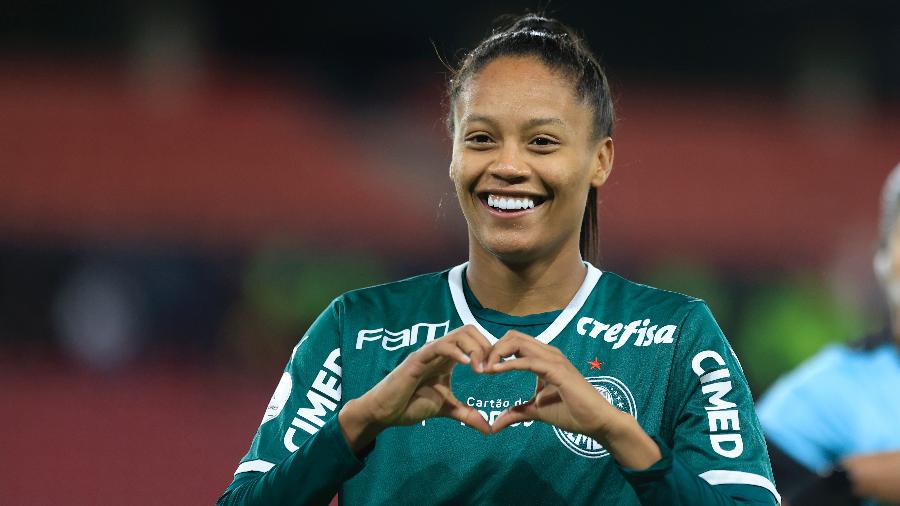 Ary Borges, do Palmeiras, comemora gol contra o América de Cali pela Libertadores feminina