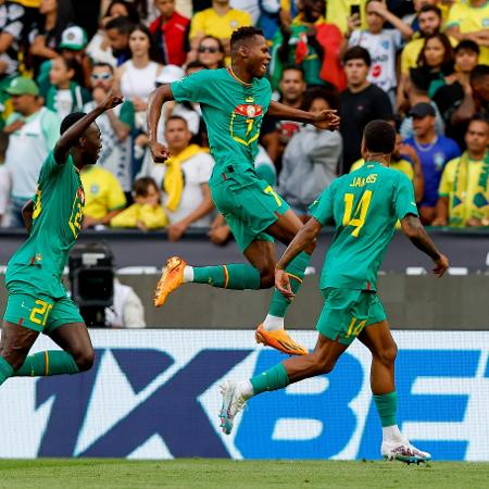 Jogadores de Senegal comemoram gol de Diallo no amistoso contra o Brasil - Joao Rico/Getty
