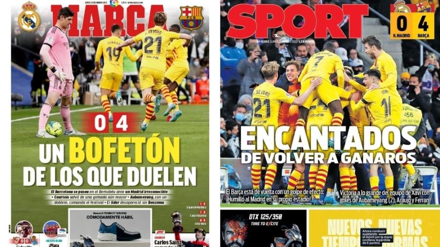 Capas de jornais espanhóis após vitória do Barcelona contra o Real Madrid - Reprodução