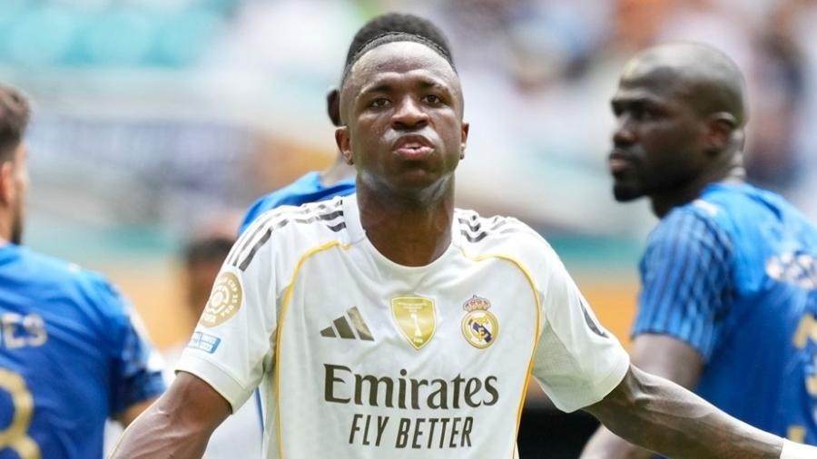 Vini Jr. durante jogo entre Real Madrid e Al-Hilal no Mundial de Clubes Vini Jr. durante jogo entre Real Madrid e Al-Hilal no Mundial de Clubes