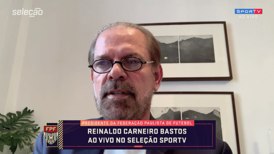 Reinaldo Carneiro Bastos, presidente da FPF, em entrevista ao "Seleção SporTV" - Reprodução SporTV