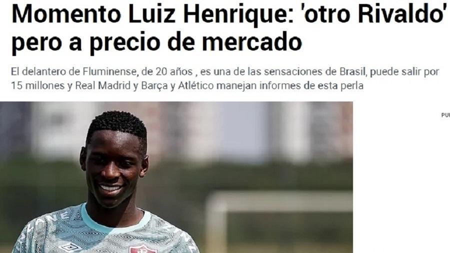 Luiz Henrique tem 20 anos e teria despertado interesse em Atlético de Madri, Barcelona e Real  - Reprodução/Marca
