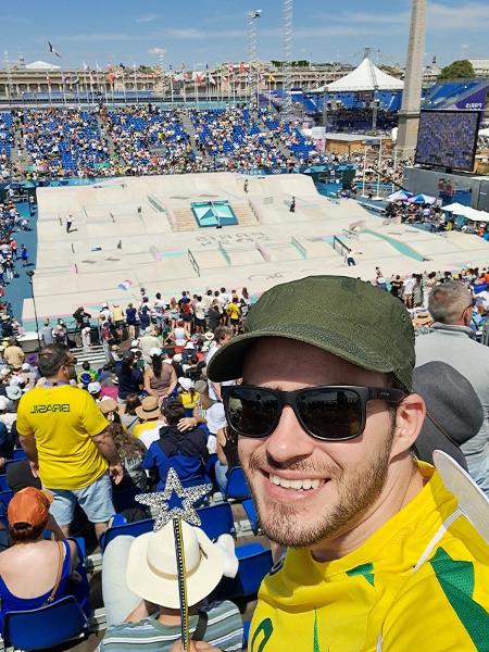 João Arraes acompahando o skate nas Olimpíadas de Paris