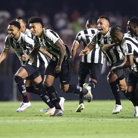 Jogadores do Botafogo comemoram classificação na Libertadores após vitória nos pênaltis sobre o São Paulo