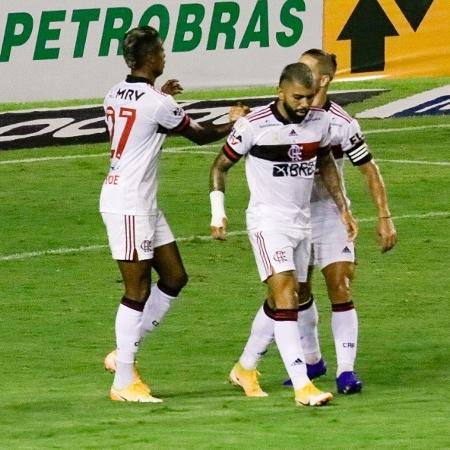 Bruno Henrique comemora seu gol com os companheiros durante Sport x Flamengo - Rafael Vieira/AGIF