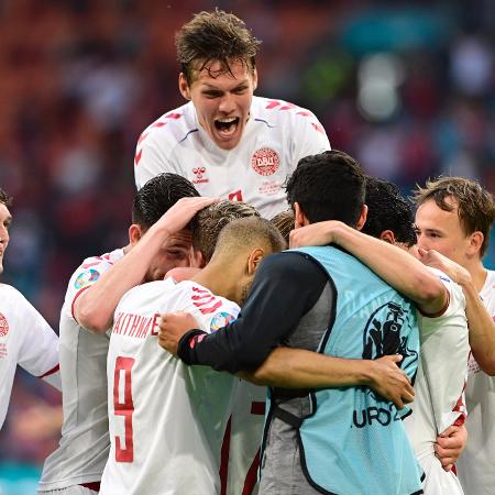 Eurocopa: Dolberg comemora o segundo gol da Dinamarca contra País de Gales - Pool via REUTERS