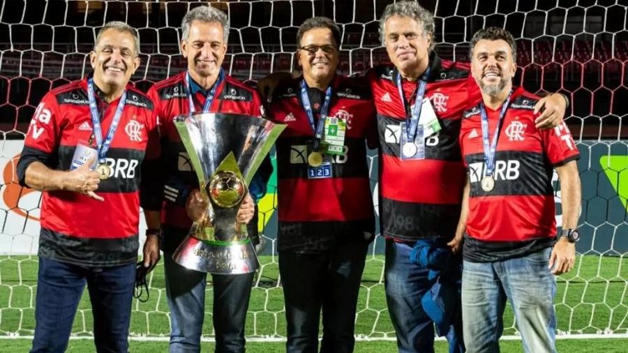 Dirigentes do Flamengo: Bap, Rodolfo Landim, Rodrigo Dunshee, Gustavo Oliveira e Tostes - Marcelo Cortes / Flamengo