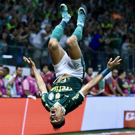 Rony dá mortal ao celebrar gol do Palmeiras sobre o Botafogo-SP em confronto da Copa do Brasil